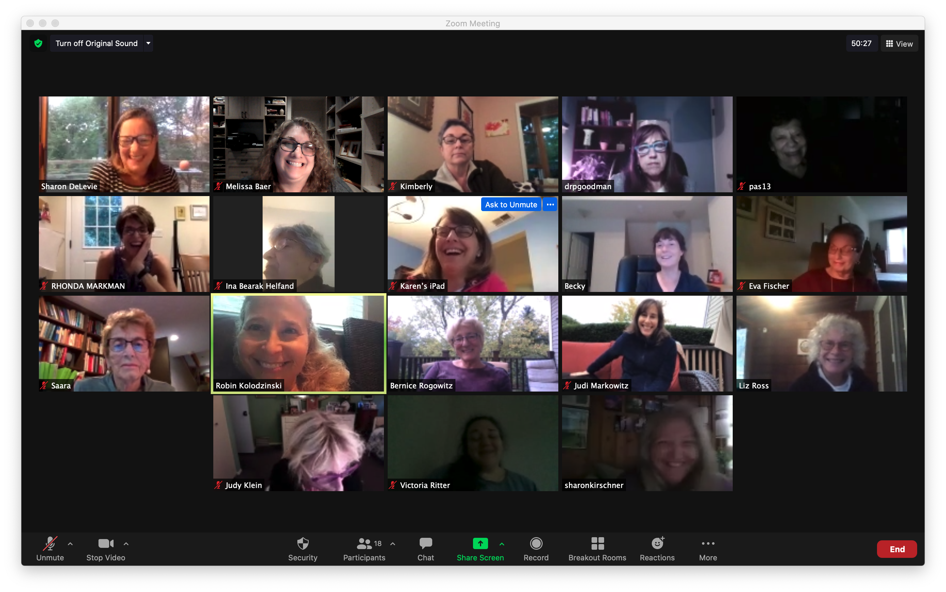 zoom screenshot of Women's Circle meeting on October 23, 2020