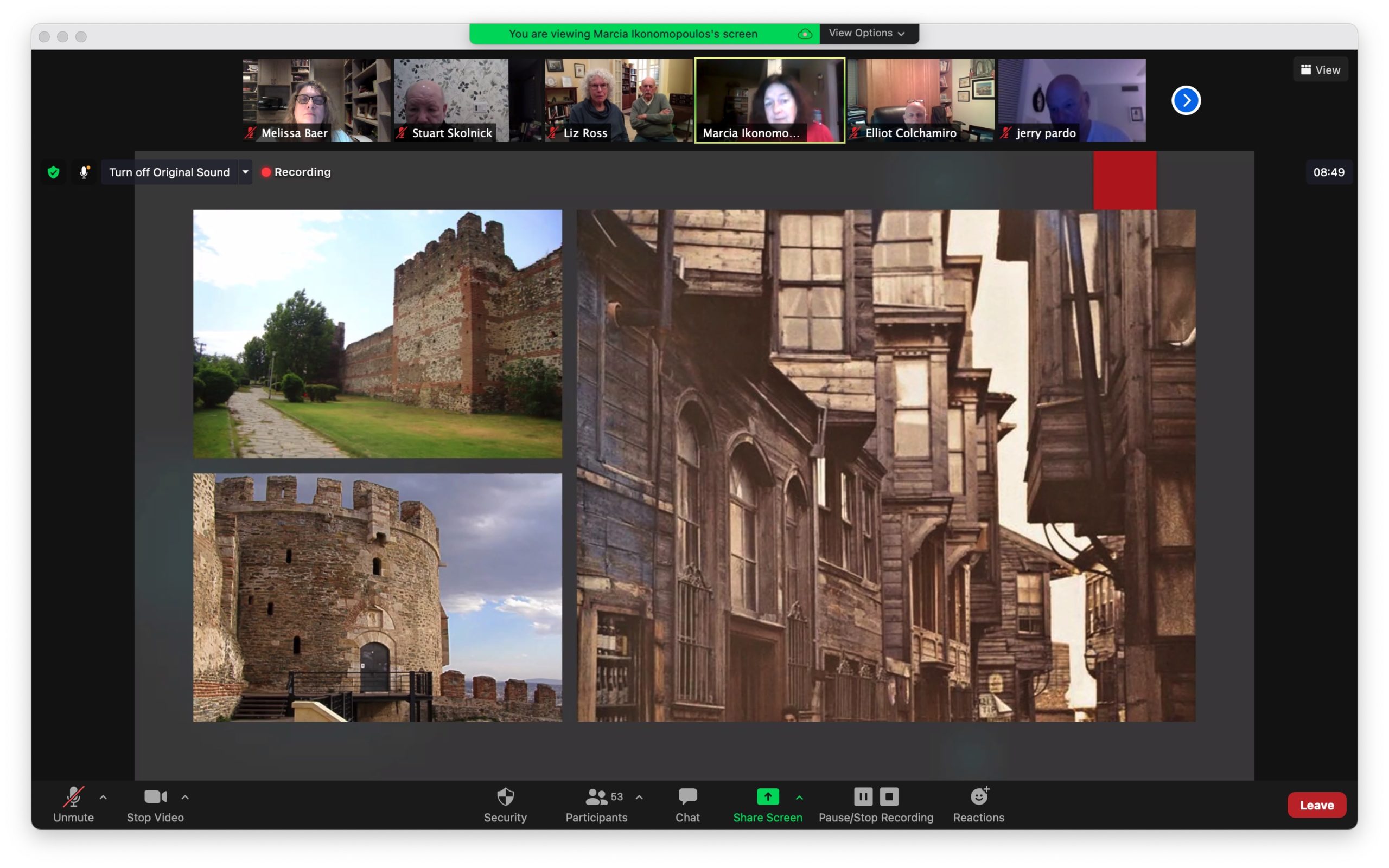 Screenshot of Zoom Meeting - Greek Jewry Lecture